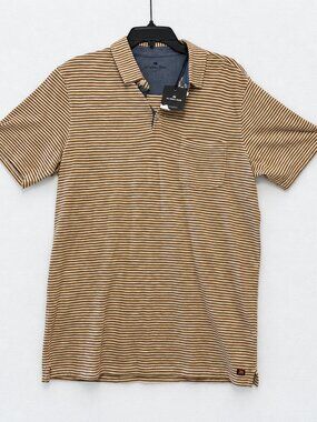 The Normal Brand 100% Cotton Striped Short Sleeve Polo Shirt L Brown Men's NEW